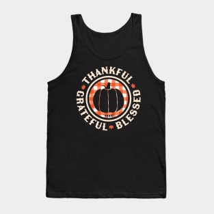 Thankful Grateful Blessed Plaid Pumpkin Fall Thanksgiving Tank Top